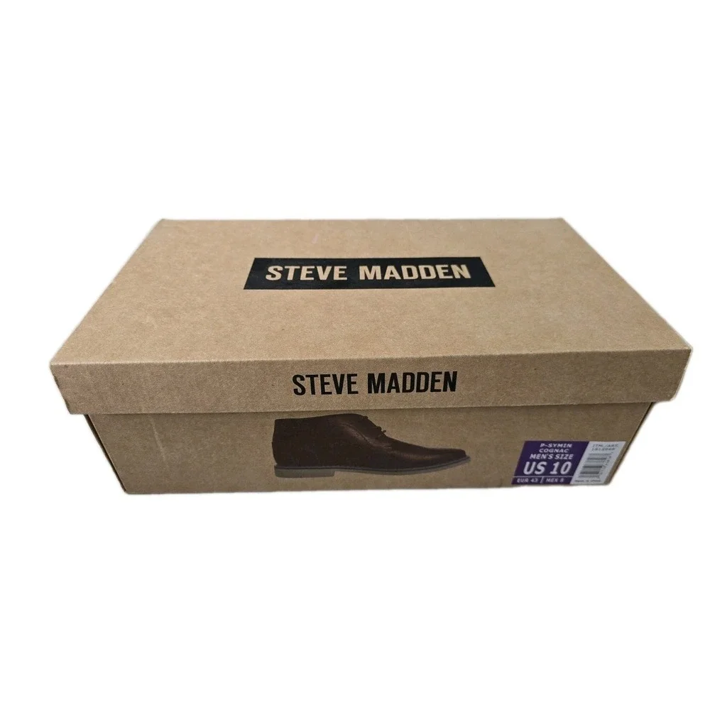 Steve Madden P-SYMIN Men's Short Chukka Boots‎ Cognac Brown Leather SZ 10